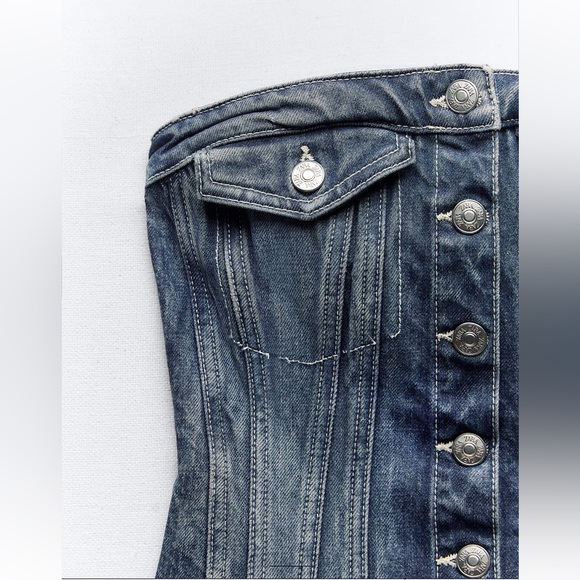 ZARA DENIM TRF CORSET TOP - Picture 8 of 11